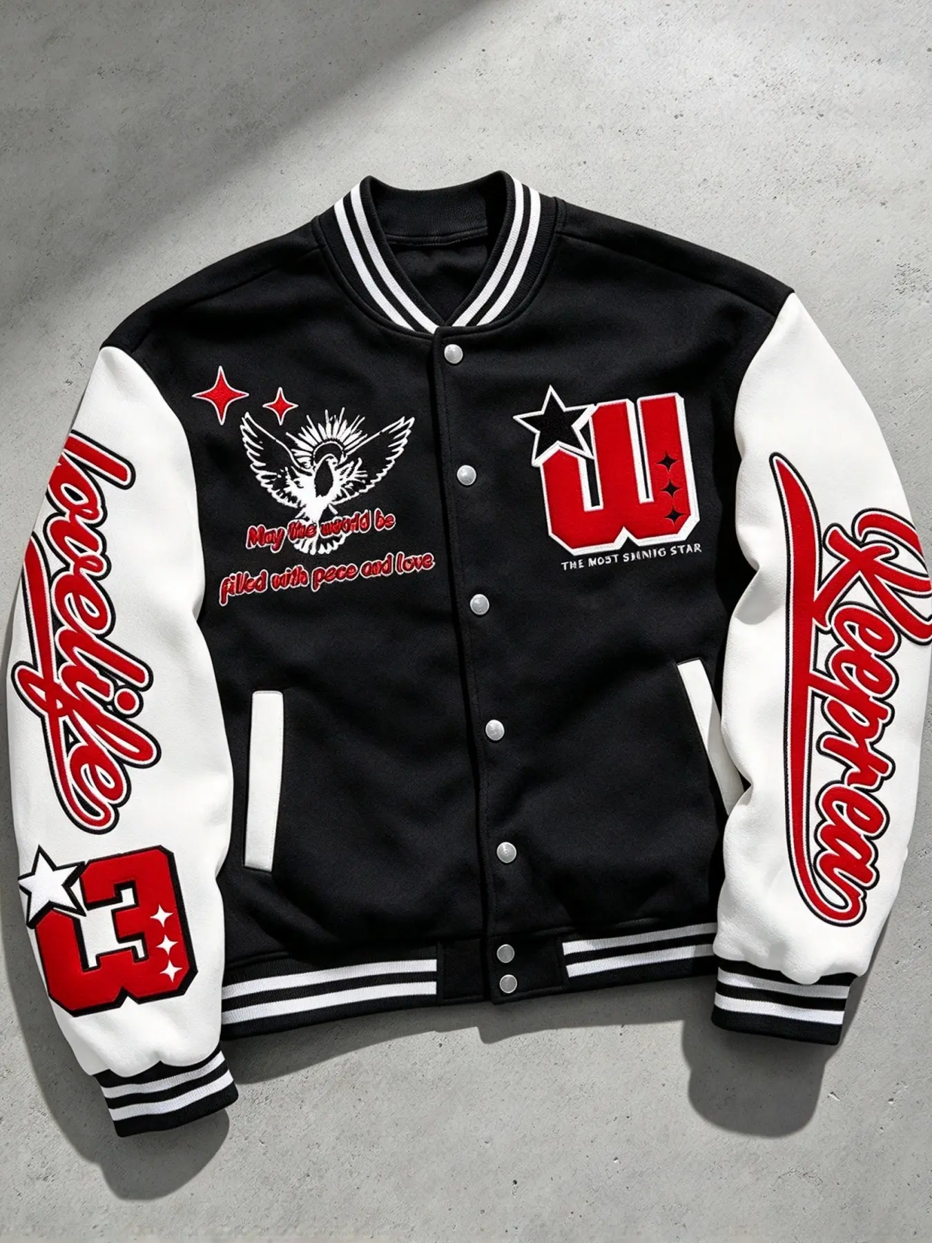 Men's Varsity Jacket, Color Block Letterman Baseball Jacket, Eagle Graphic Patchwork Button Down Hip Hop Streetwear Bomber Coat for Fall Winter