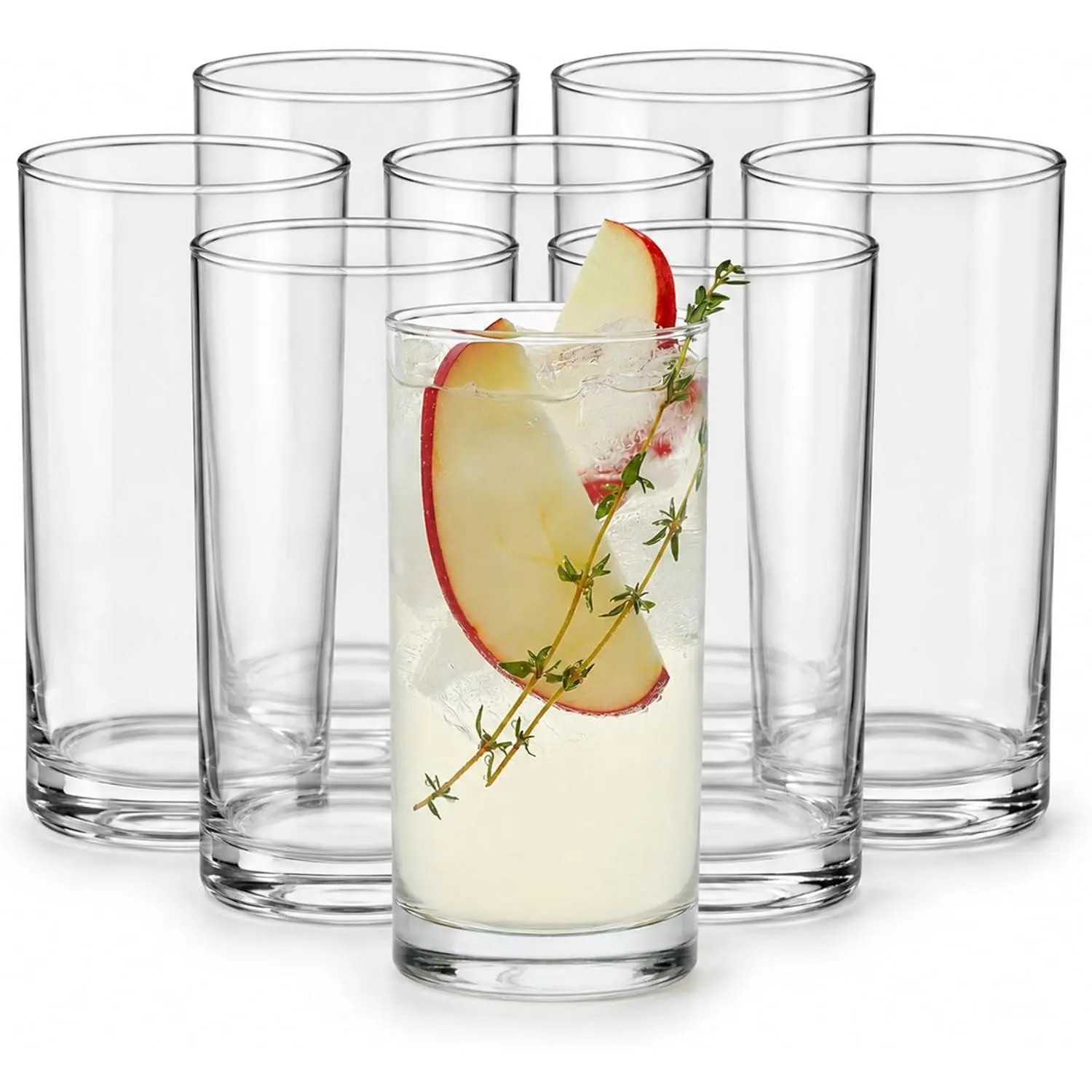Heavy Base Drinking Glasses Set of 8, Weighted Clear Water Cups | 15.5 oz Capacity for Water, Juice, Soda, Cocktails, and More with Weighted Base and Dishwasher-Safe Cleanup