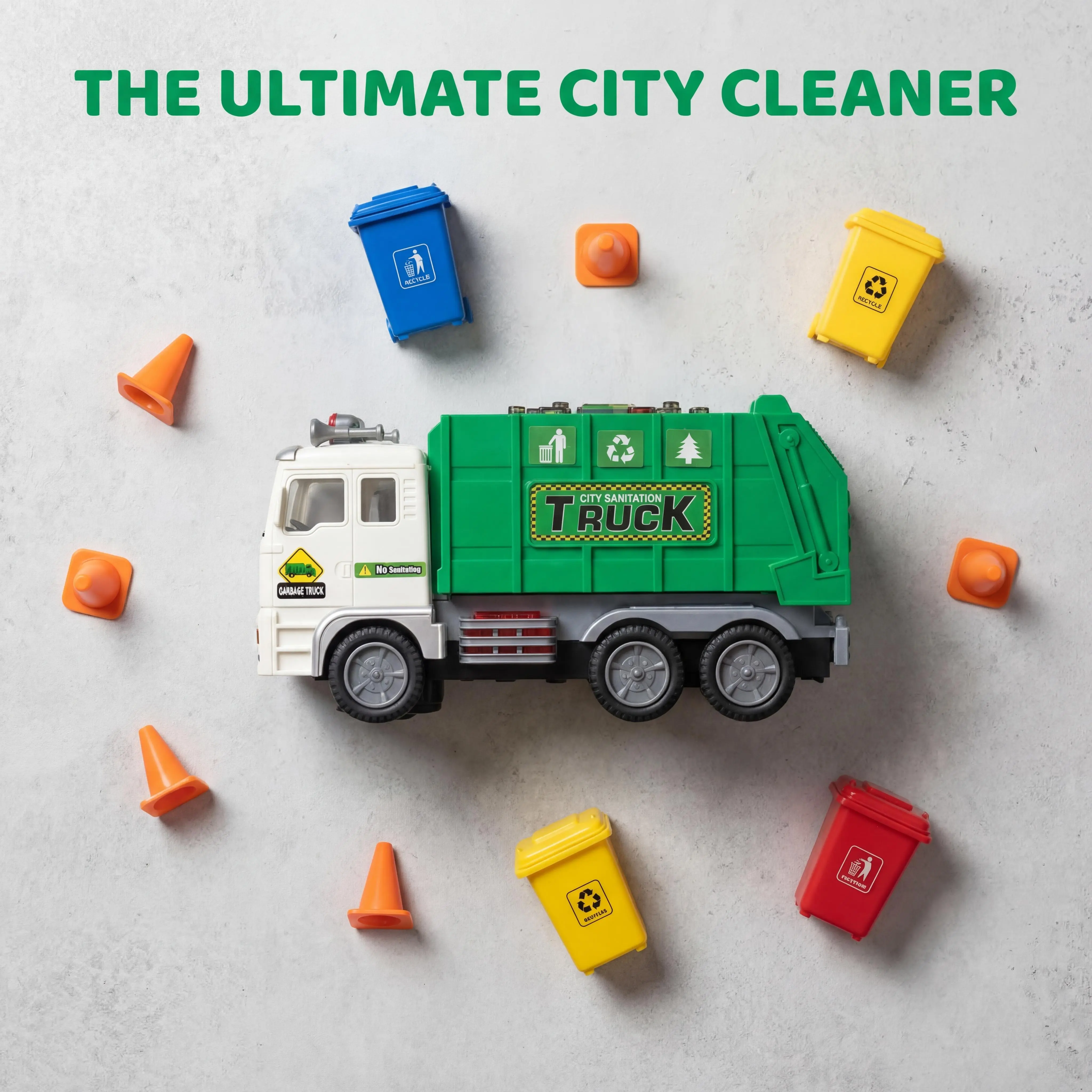 Electric Garbage Truck Toy with 4D Flashing Lights & Realistic Sounds – Bump & Go Sanitation Truck with Automatic Moving Action | Interactive Vehicle Toy Gift for Toddlers & Kids Age 3+
