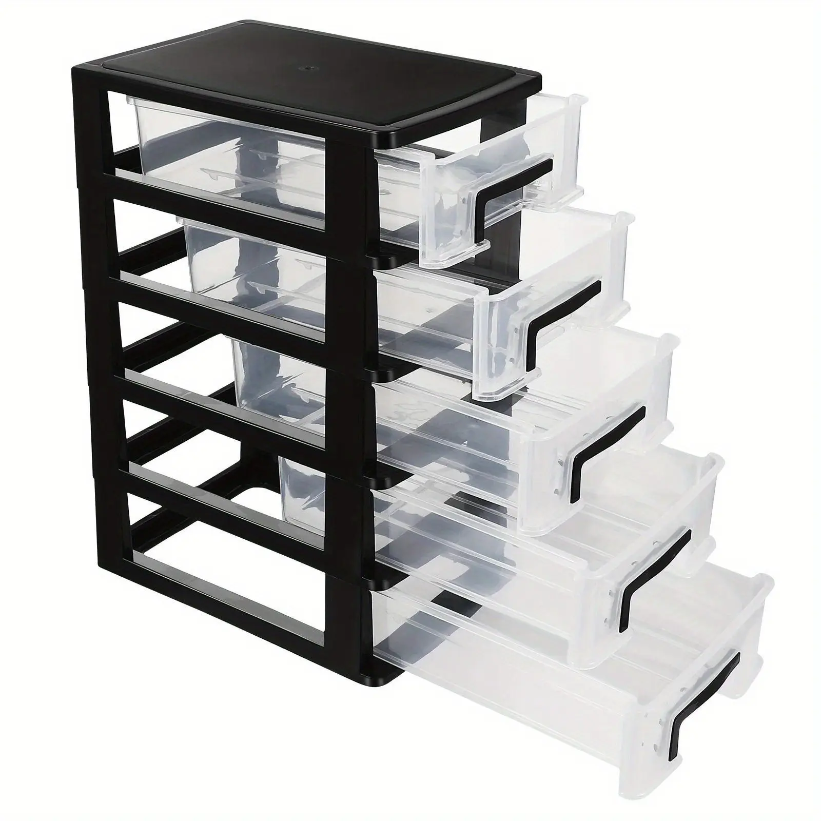 Multifunctional five-layer storage cabinet, drawer-style portable storage box, clutter rack (black transparent) Clear Plastic Bins