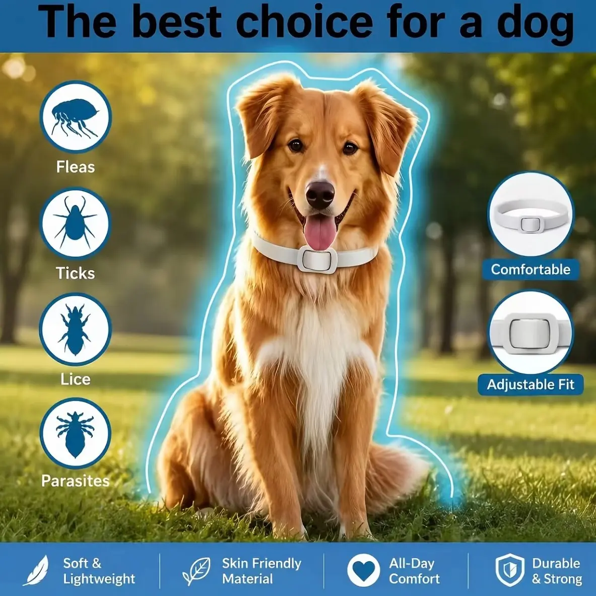 Adjustable Dog Calming Collar, Chemical-Free, Lasts 8 Months, Fits Small to Large Dogs, Waterproof, No Insecticides, Cl01e Model