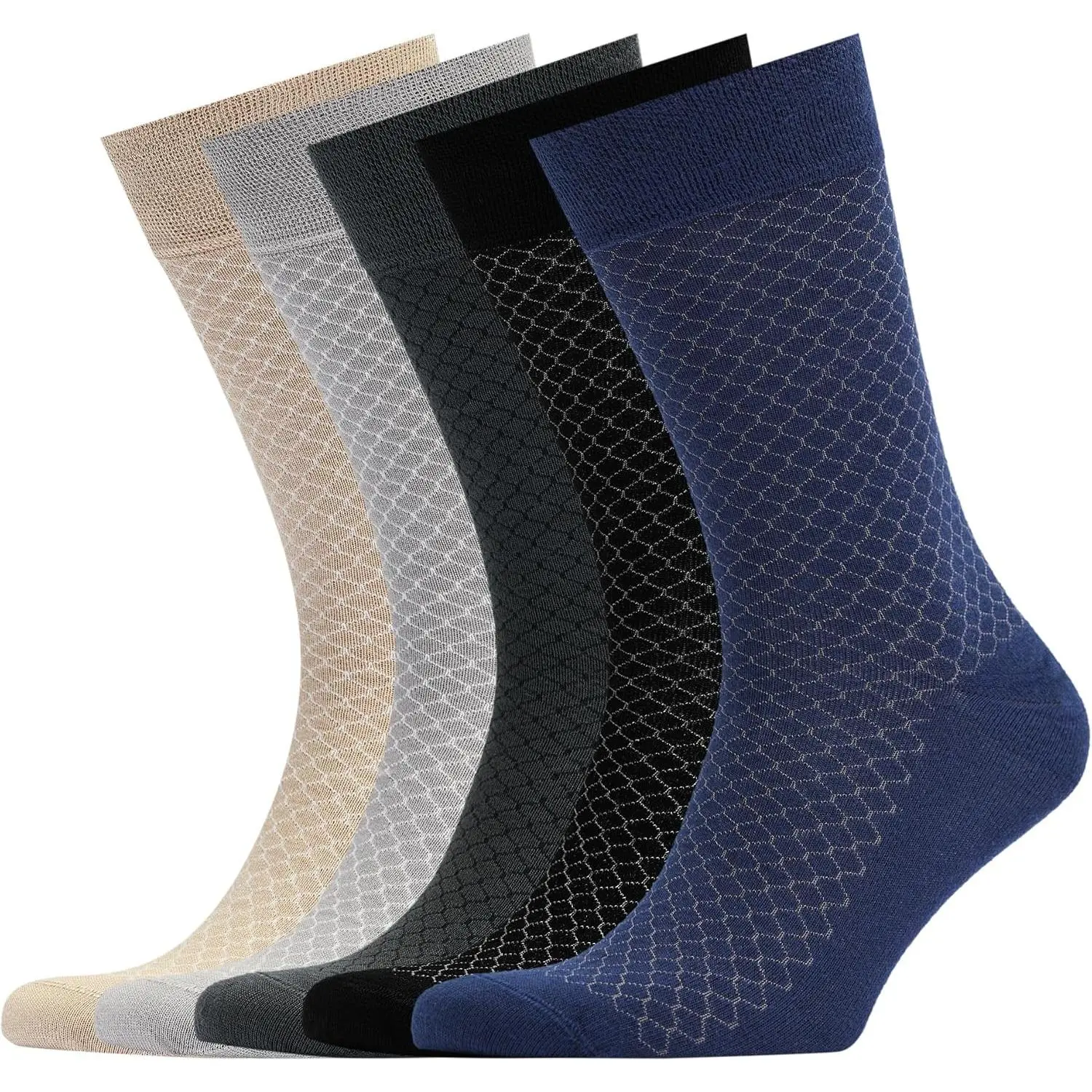 Mens Bamboo Rayon Dress Socks, 5-Pack Crew Mid-Calf Socks (Fits Shoe Size 8-13) with Gift Box, Ideal for Matching Casual Denim Pants & Loafers Set