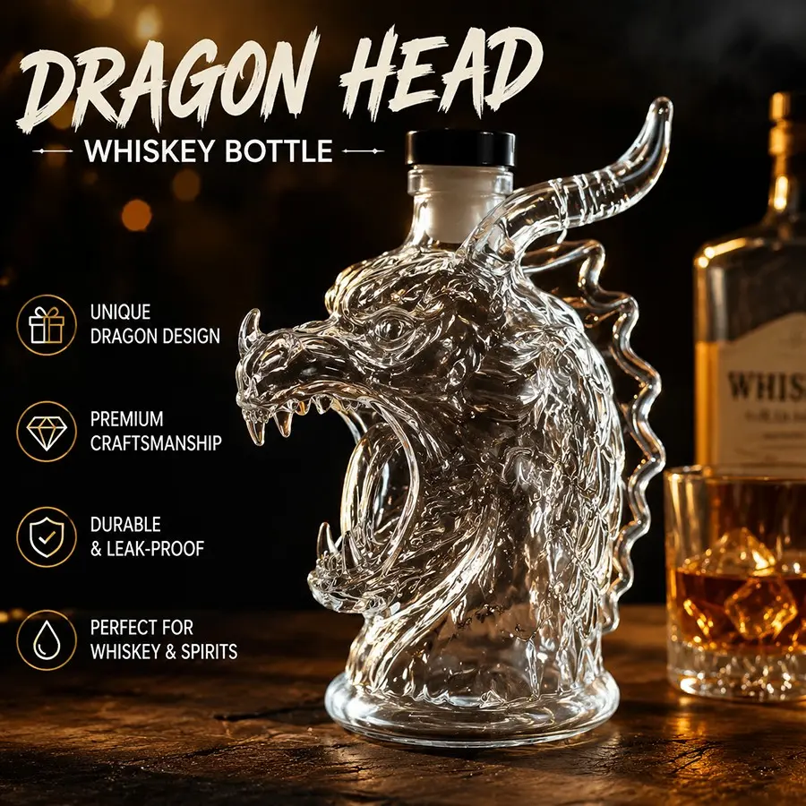 Uniquely Designed Wine Decanter, Glass, 3D Design, 10.14-Ounce Whiskey Bottle, Home Decor, Restaurant, Christmas, New Year Gift