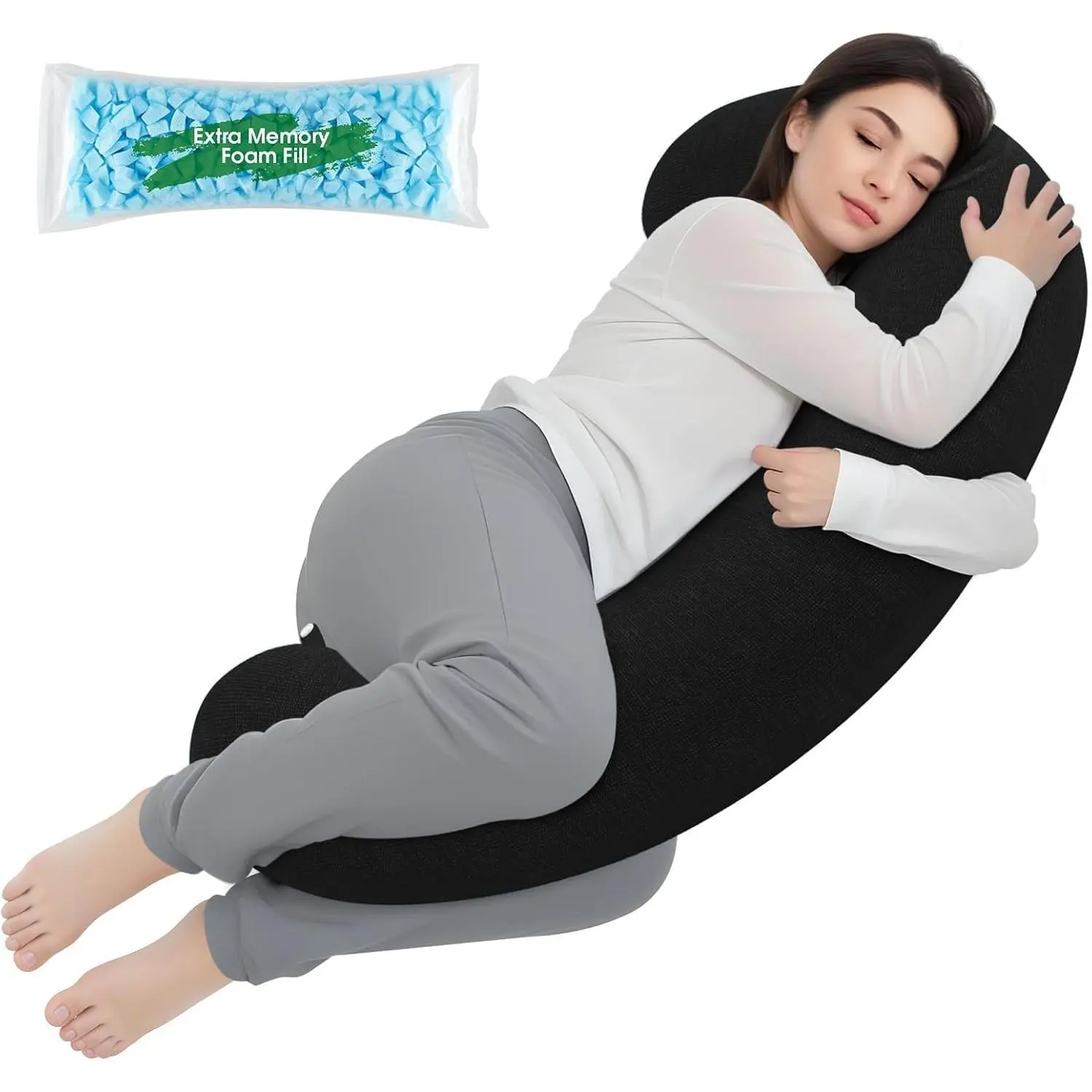 C Shaped  Pillow for Side Sleepers, Black-35 * 10" | Memory  Long Pillow for ,  Pillow,  Pillow,  Support, Soft Washable Cover