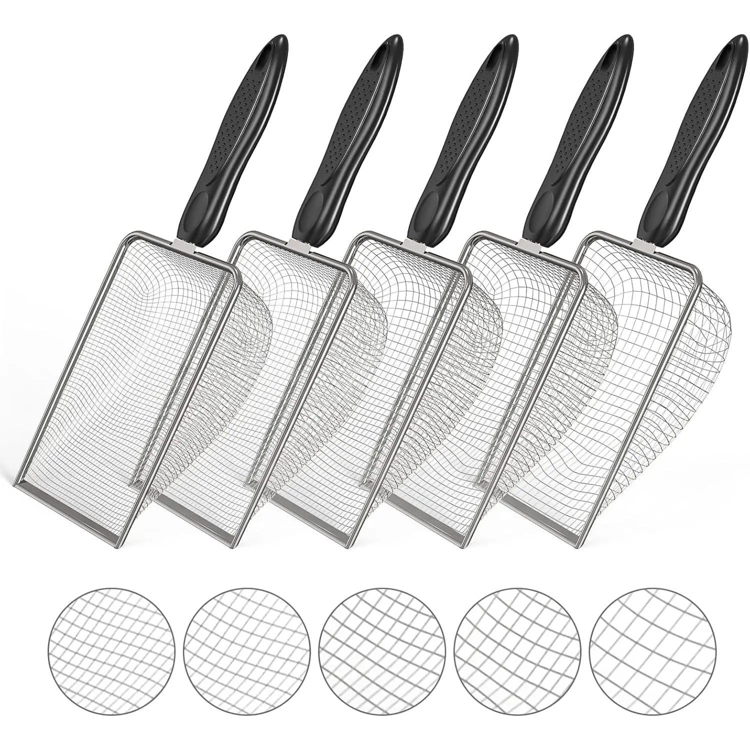 5pcs Soil Sifter Set for Gardening – Includes 2mm/2.8mm/3.8mm/4.3mm/5mm Garden Sifter for Soil, Handheld Compost Sifter for Dirt，Rocks, Heavy-Duty Shovel for Soil, Compost Sifting