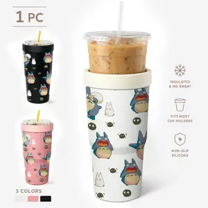 1PC 32oz Cute Totoro and black soot sprite (susuwatari) kawaii cartoon character all-over print design Insulated Tumbler Lid, Double Wall Stainless Steel Travel Mug, Leak Proof Reusable Iced Coffee Cup, Hot & Cold Drinks, Fits Most Cup Holders, Non-Slip S