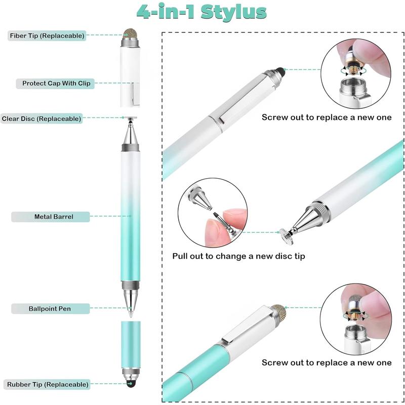 Capacitive Stylus Pen (4 in 1),Universal Touch Screens Stylus Pen for iPad/Pro//Android Phone//Fire/Tablets and All Capacitive Touch Screens-Dream Blue