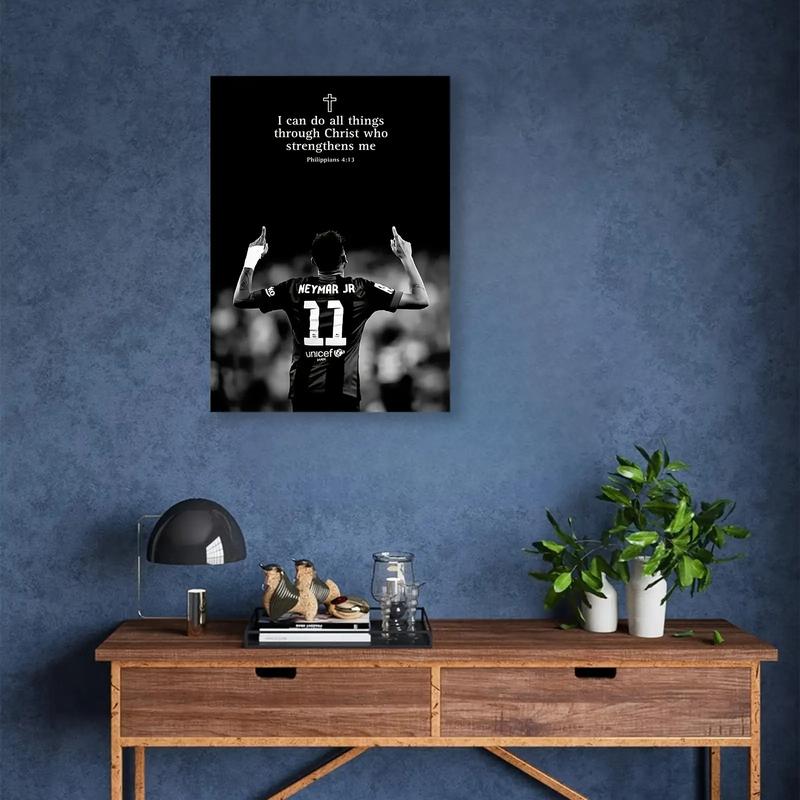1PC Framed 2D Graphic Design Neymar Football Poster - Suitable for Bedroom, Office, Living Room, Cafe, Bar, Dorm - Fan Inspiration Gift Motivational Football Theme Decoration - Perfect for Football Lovers, Ornaments, Decor, Decoration