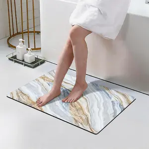Luxury Blue & Gold Calacatta Marble Swirl Print Diatomaceous Earth Bath Mat, 16*24 Inch |   Ultra Fast Absorbent Quick Dry Non Slip Anti-Mold Soft Diatomite Shower Floor Mat Easy Clean Stylish Neutral Marble Bathroom Decor for Home & Apartment