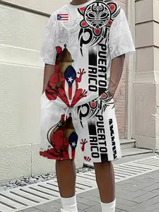 Men's outdoor two-piece digital print summer set, short-sleeved crew neck suit, suitable for outdoor activities, sporty, fashionable and casual design.