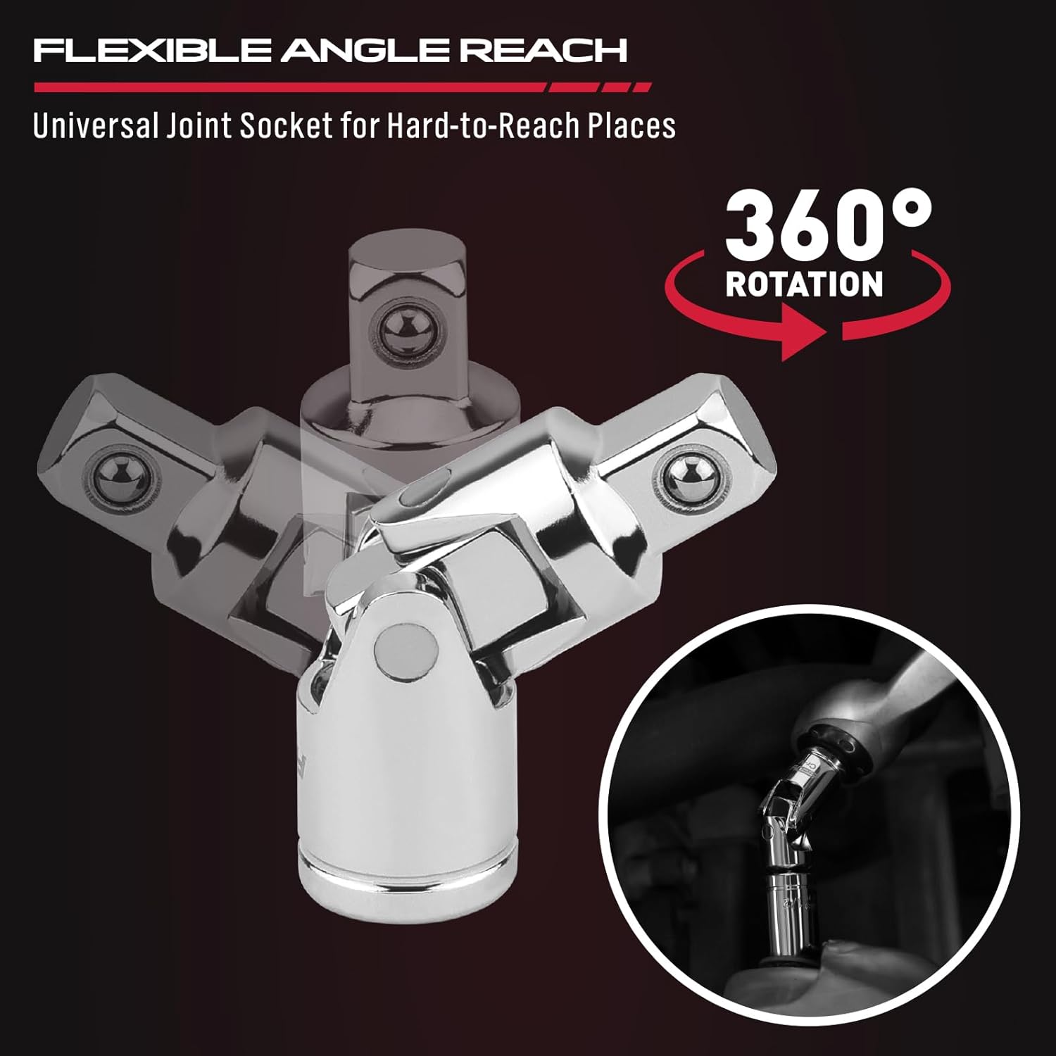 4- 3/8" Drive Socket Extension Bar Set, Professional Socket Extension Set Include 3, 6, and 10 Inch Extensions and 3/8 Inch drive Universal Joint Sockets, Premium Cr-V Steel ConstructionQuesear