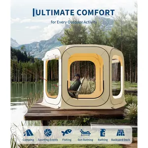 Immediate Pop Up Outdoor Bubble Tent for 6-8 People - 10x10ft Screen House Shelter - All-Weather Clear Rainproof & UV Protection Canopy - Portable for Camping, Patio, Backyard, Sports Events, Beige