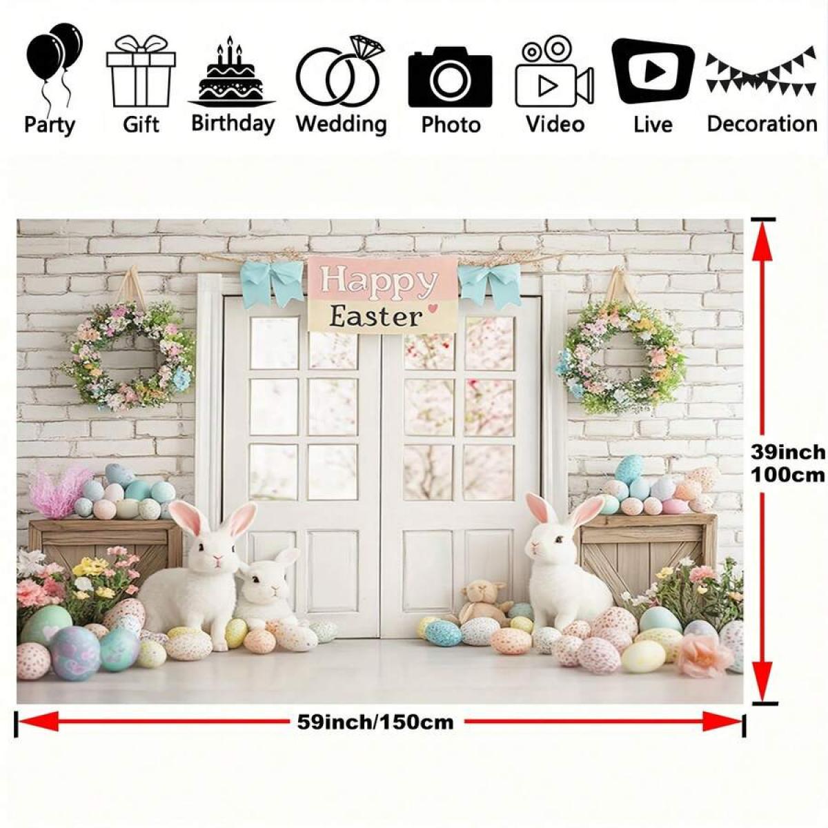 1pc Adorable Easter Bunny & Eggs Wall Backdrop , Durable Polyester, Perfect For Spring Celebrations, Birthday & Wedding Party Decorations, Cozy Home Cake Table Banner With Charming Rabbit And Colorful Egg Design, Rabbit Accessories room tapestry