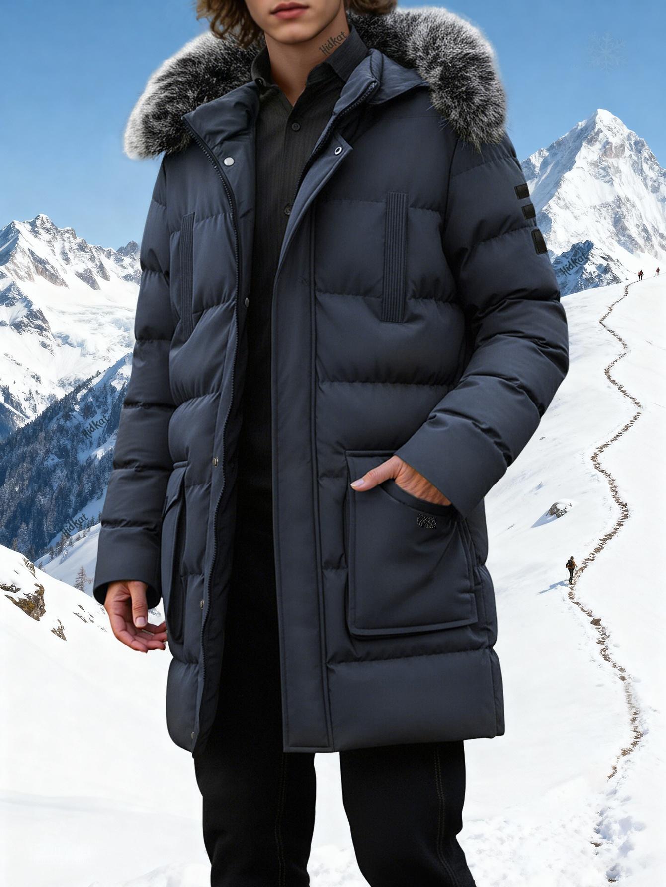 Large windproof and waterproof multi pocket parka coat American style outdoor style thick and cold resistant long down jacket