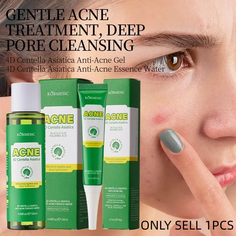 Kormesic Centella Essence & Gel, Acne-Free Routine, Treats Acne at All Stages, Sensitive Skin Care, No Scars, Smooth Glowing Skin