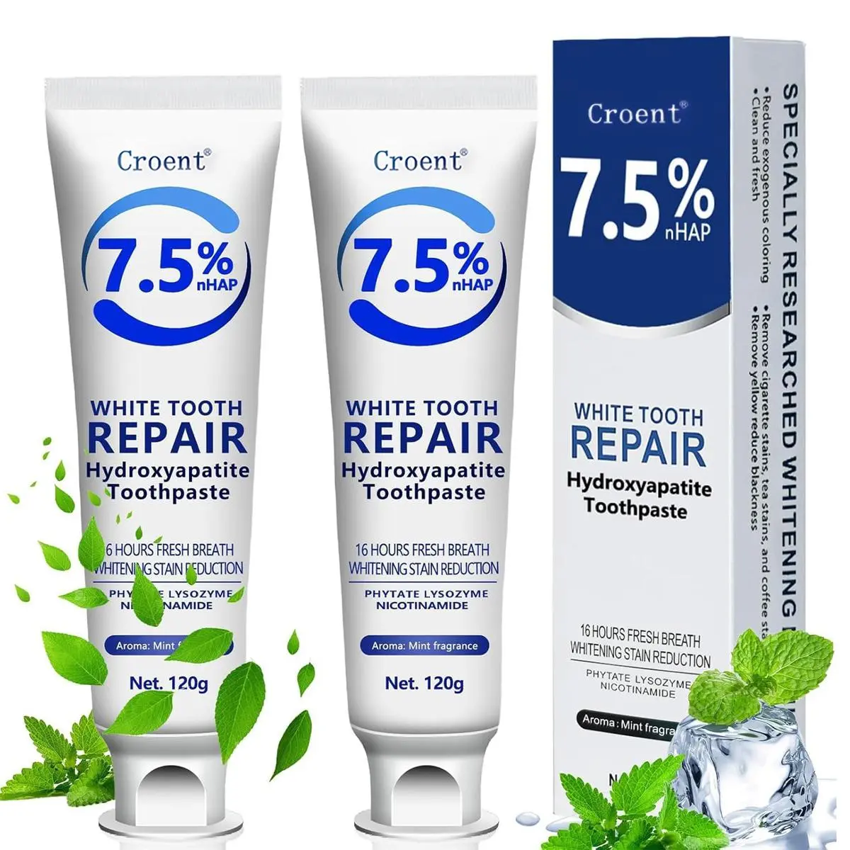 Hydroxyapatite Toothpaste – n-HAp Enamel Repair & Remineralization, Fluoride-Free Cavity Protection, Sensitivity Relief, Whitening & Fresh Breath, Nano-Hydroxyapatite for Sensitive Teeth, 120g