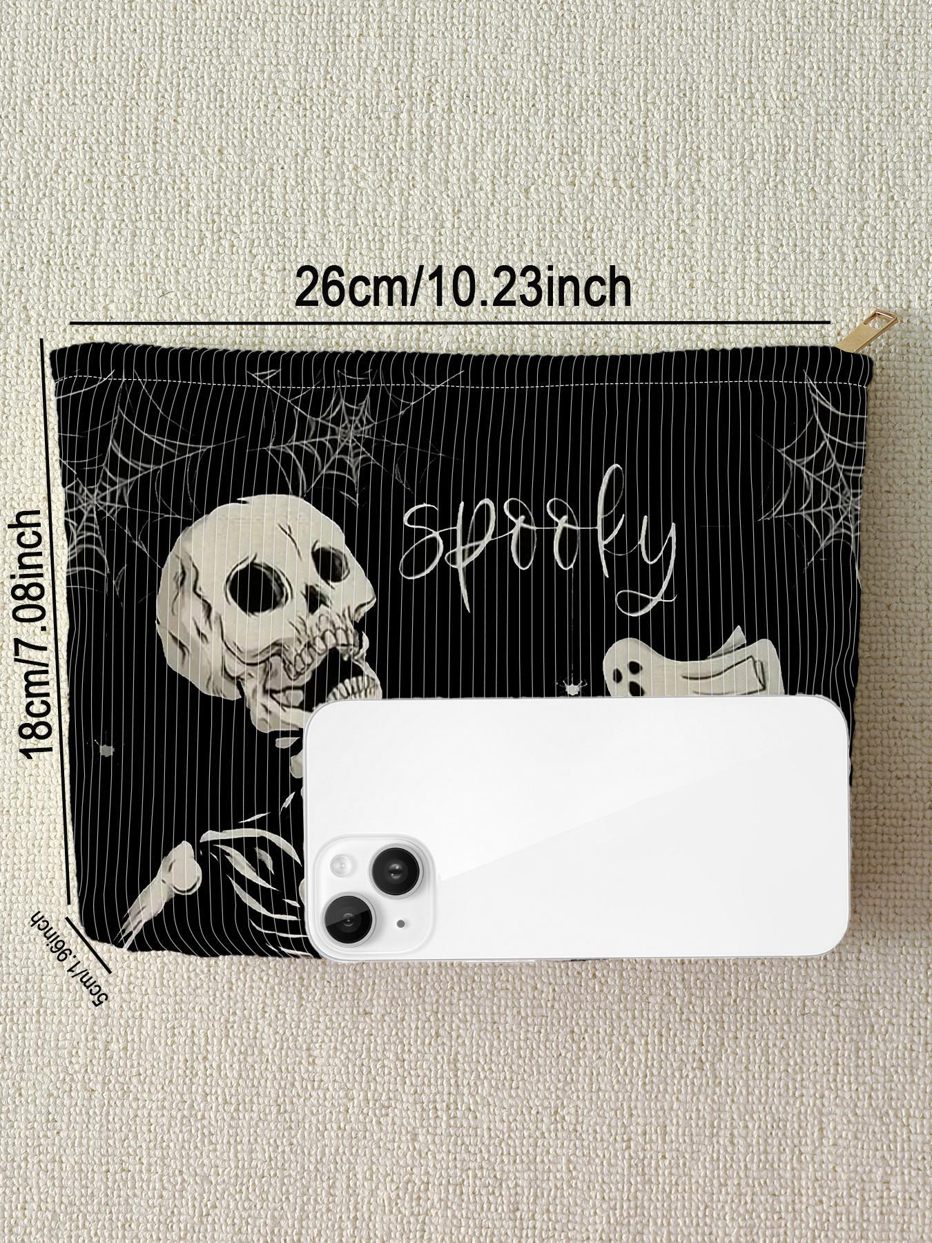 Skull Pattern Makeup Bag, Makeup Organizer Pouch, 2025 New Style Casual Fashion Multi-functional Storage Bag for Daily Use, Travel Makeup Bag for Women & Girls As Halloween Gift