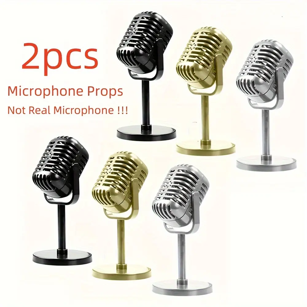 2pcs Retro Vintage Microphone Props, Plastic Simulation Decorative Ornaments for Home, Bar, Party, Photography - No Electricity Needed, Featherless, Ideal for Wedding, Birthday, All Seasons for Halloween,Christmas Event & Party Supplies for