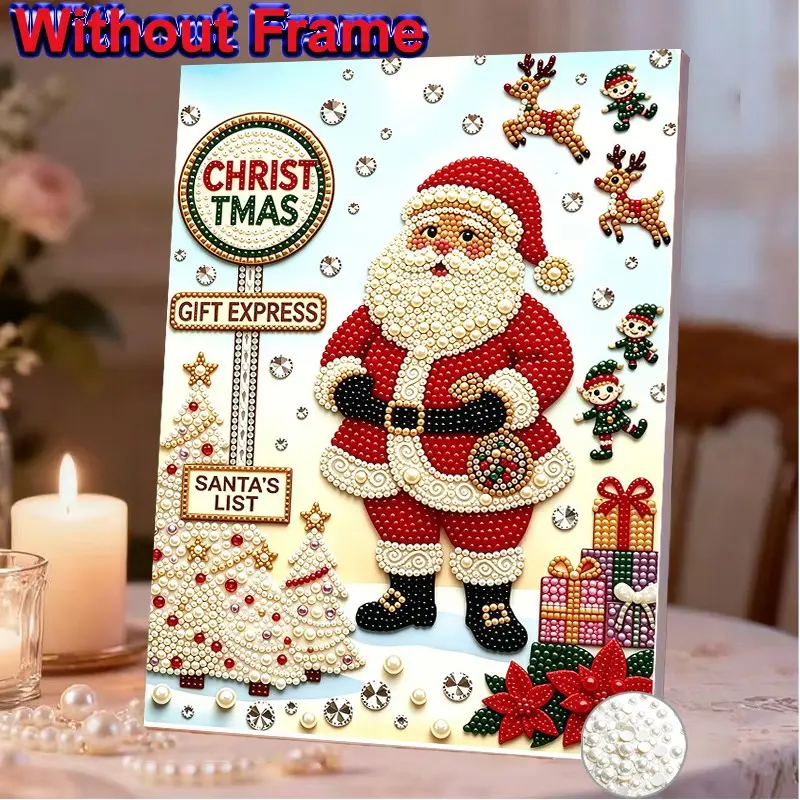 New Pearl Diamond Painting Kit, Christmas Theme, Santa Tree Gingerbread Man, DIY Stress Relief, Wall Art, Holiday Gift, No Frame