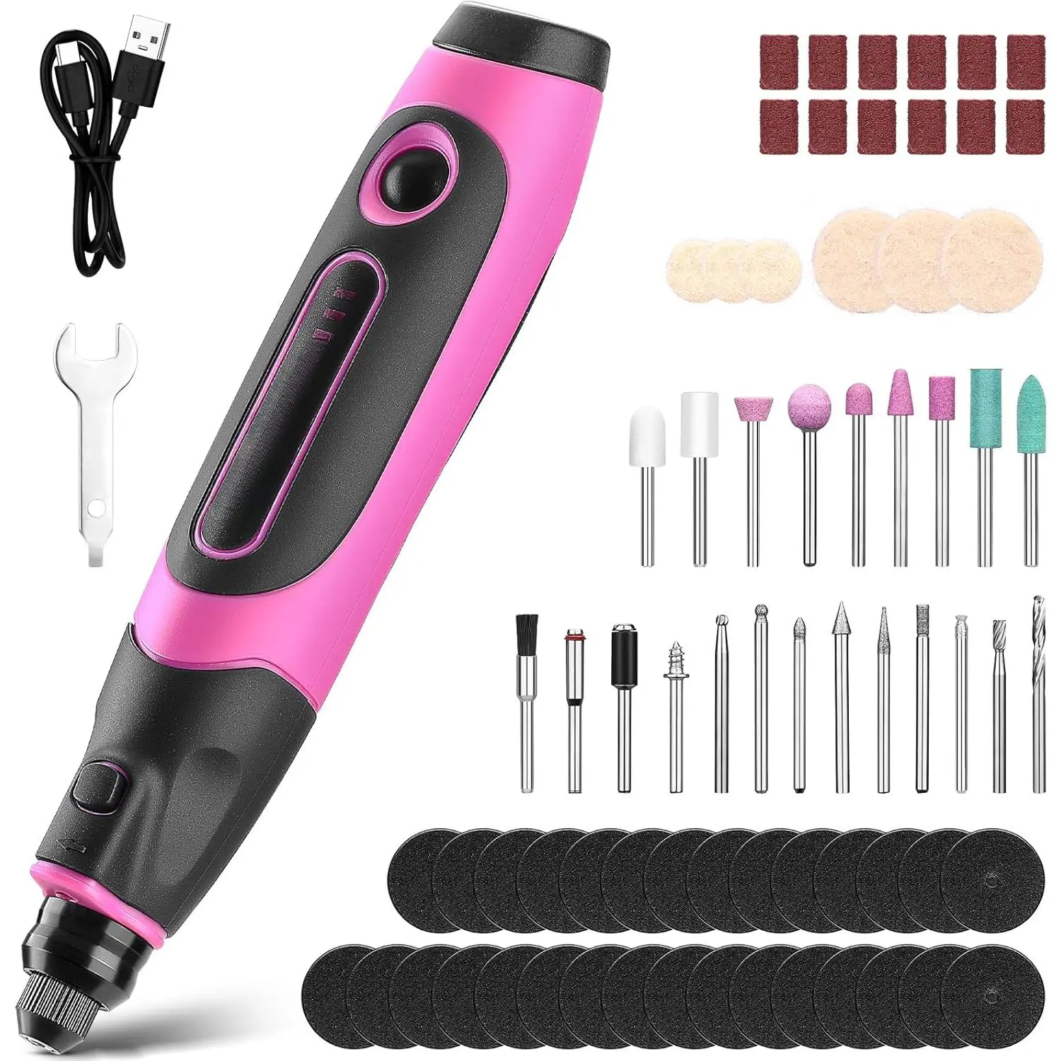 Mini Cordless Rotary Tool: 3.7V Rotary Tool Variable Speed Display with Type-C Charging, Power Rotary Tool with 70 Accessories for Sanding, Engraving, Polishing, Drilling, Cutting, DIY (Pink)