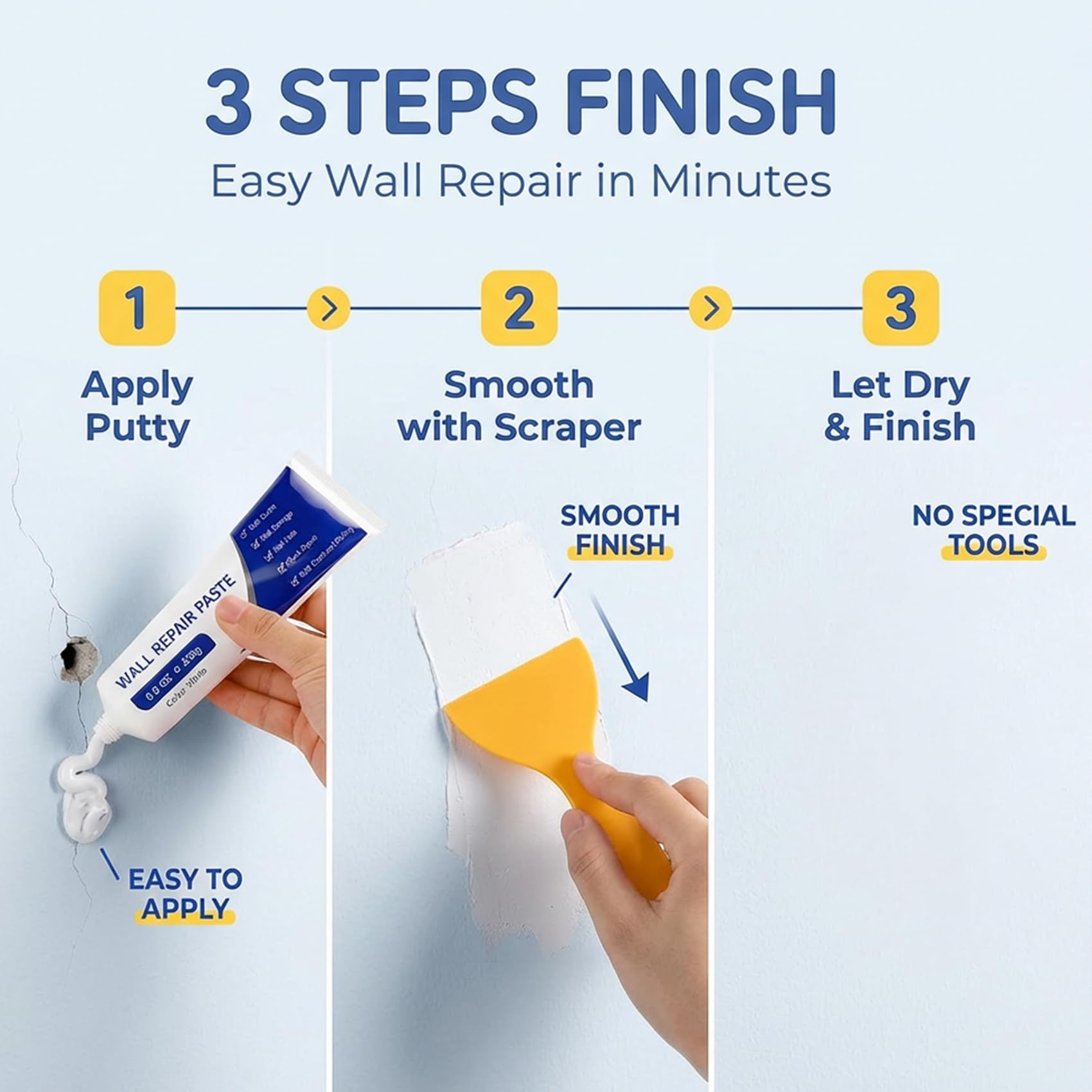 3Pcs Efficient Drywall Repair Kit with Scraper, 2026 Upgrade Quick Drying Wall Repair Paste for Cracks and Holes, Multi Functional Wall Mending Agent for DIY Home Fix