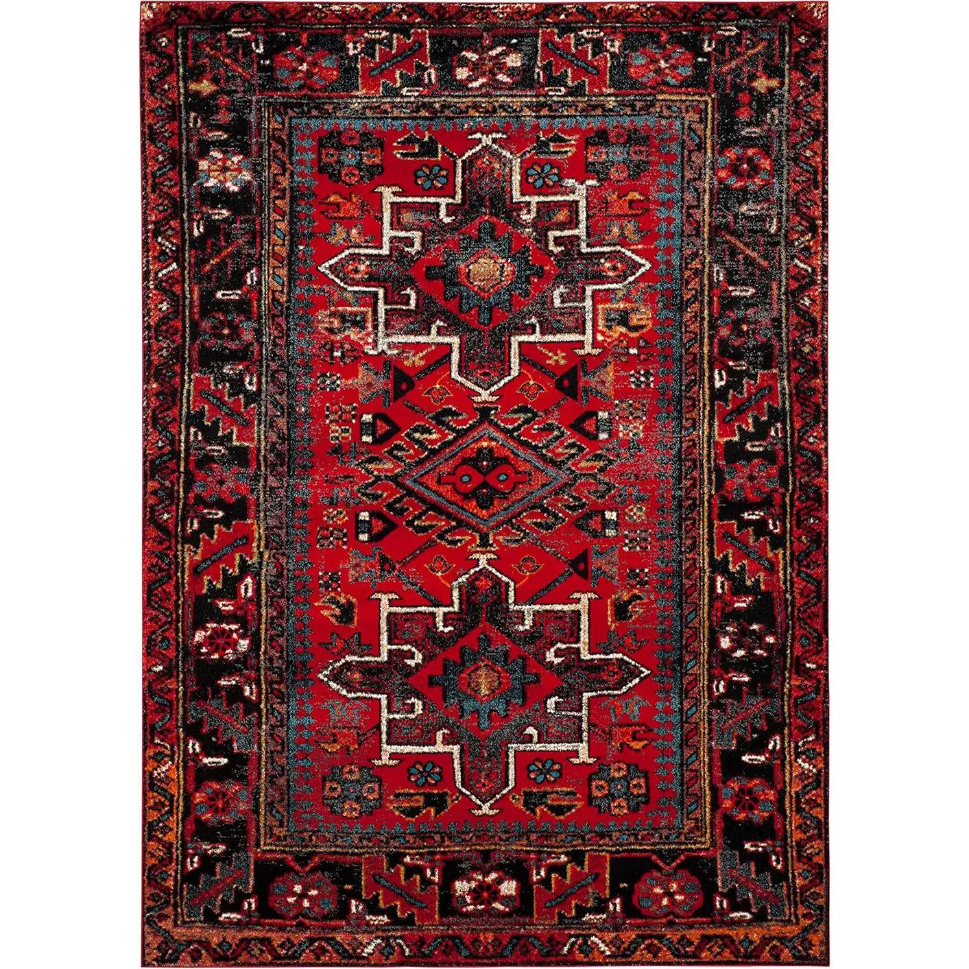 8x10 Red Oriental Area Rug, Black Geometric Medallion Pattern, Cozy Plush Soft Faux Cashmere, Non Slip Bottom, Living Room & Bedroom Deocr, Rugs For Living Room, Aesthetic Room Decor, Alfombras Para Sala