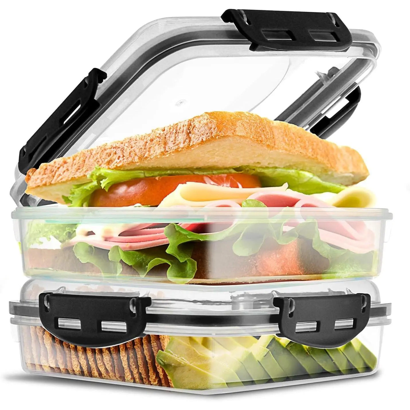 Premium Sandwich Containers & Box - 2 Pack BPA Free Lunch Containers for Lunch Boxes - Durable & Reusable Sandwich Holder for Freshness (Black)