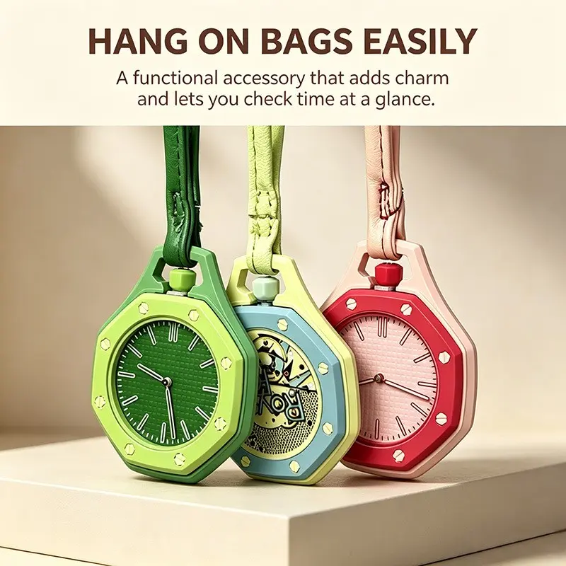 Chic Streetwear Dopamine Octagon Pocket Watch Light Luxury Minimal Quartz Pendant Watch For Couple Matching