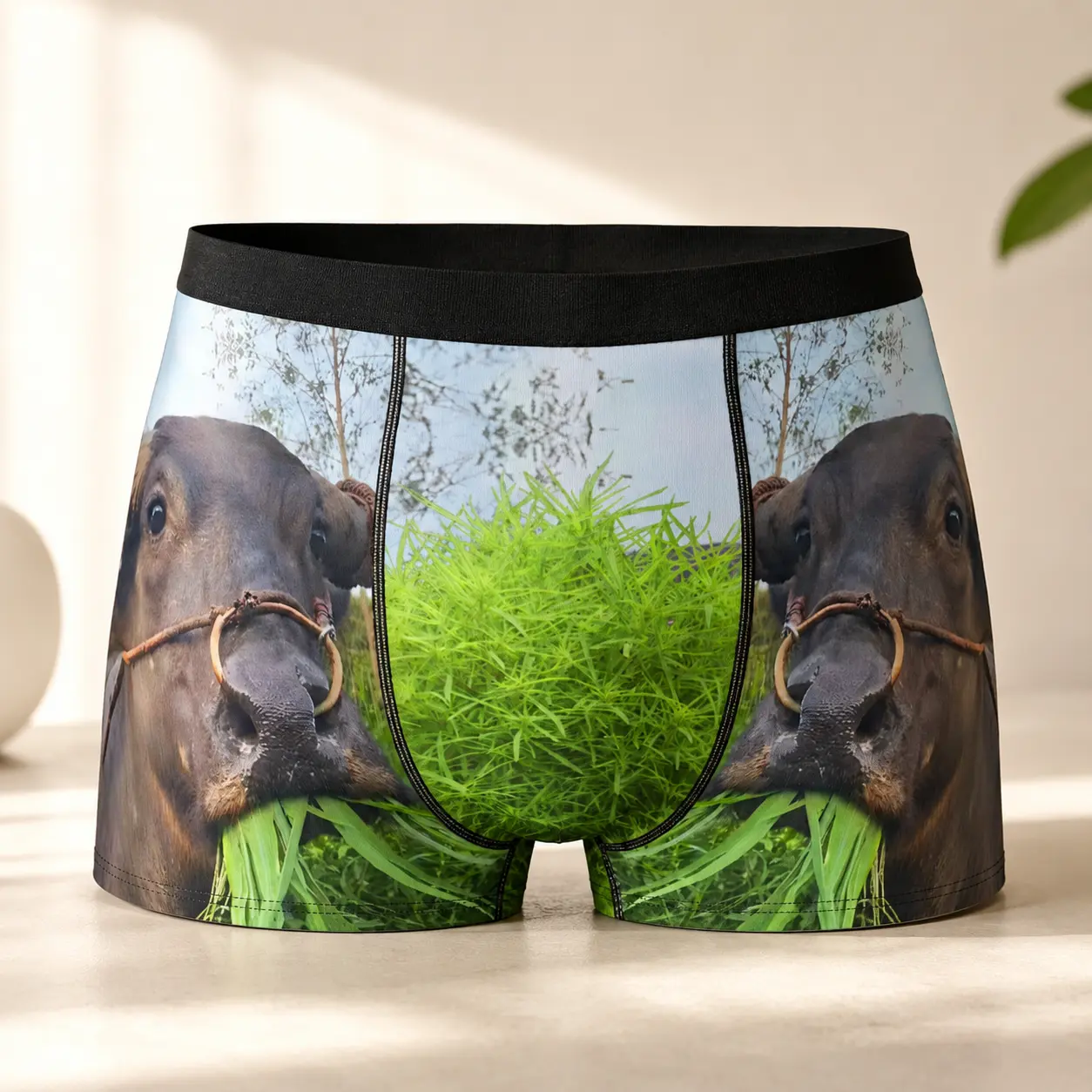 Funny Buffalo Print Men’s Boxer Briefs, Casual Style Soft Stretch Graphic Underwear, S–XXL
