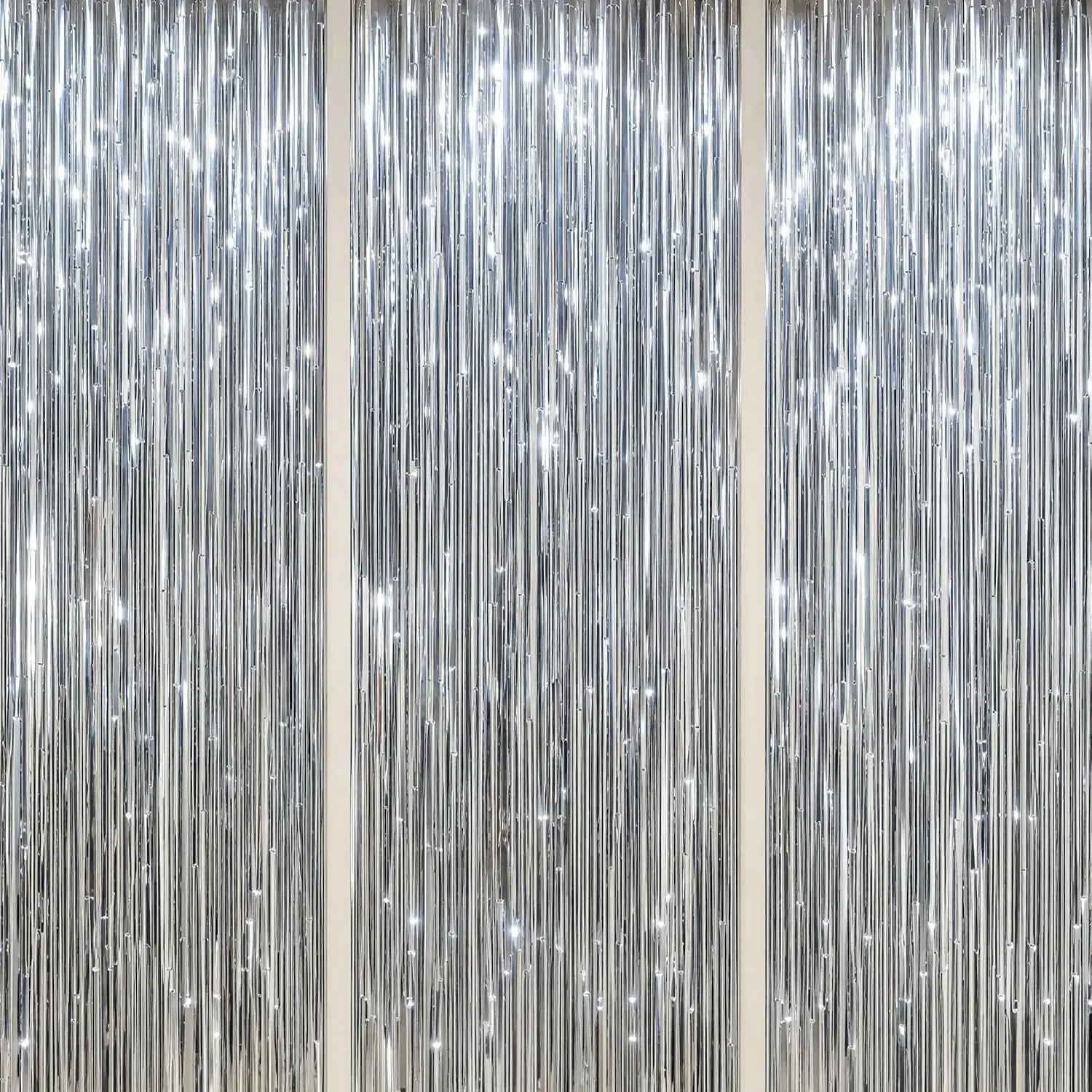 3 Pack Foil Fringe Backdrop - Silver Shiny Tinsel Curtains for Party Decoration/Photo Booth Props - 3.3x8.2 FT Metallic Foil Backdrop for Birthday, Wedding, Graduation, Christmas.