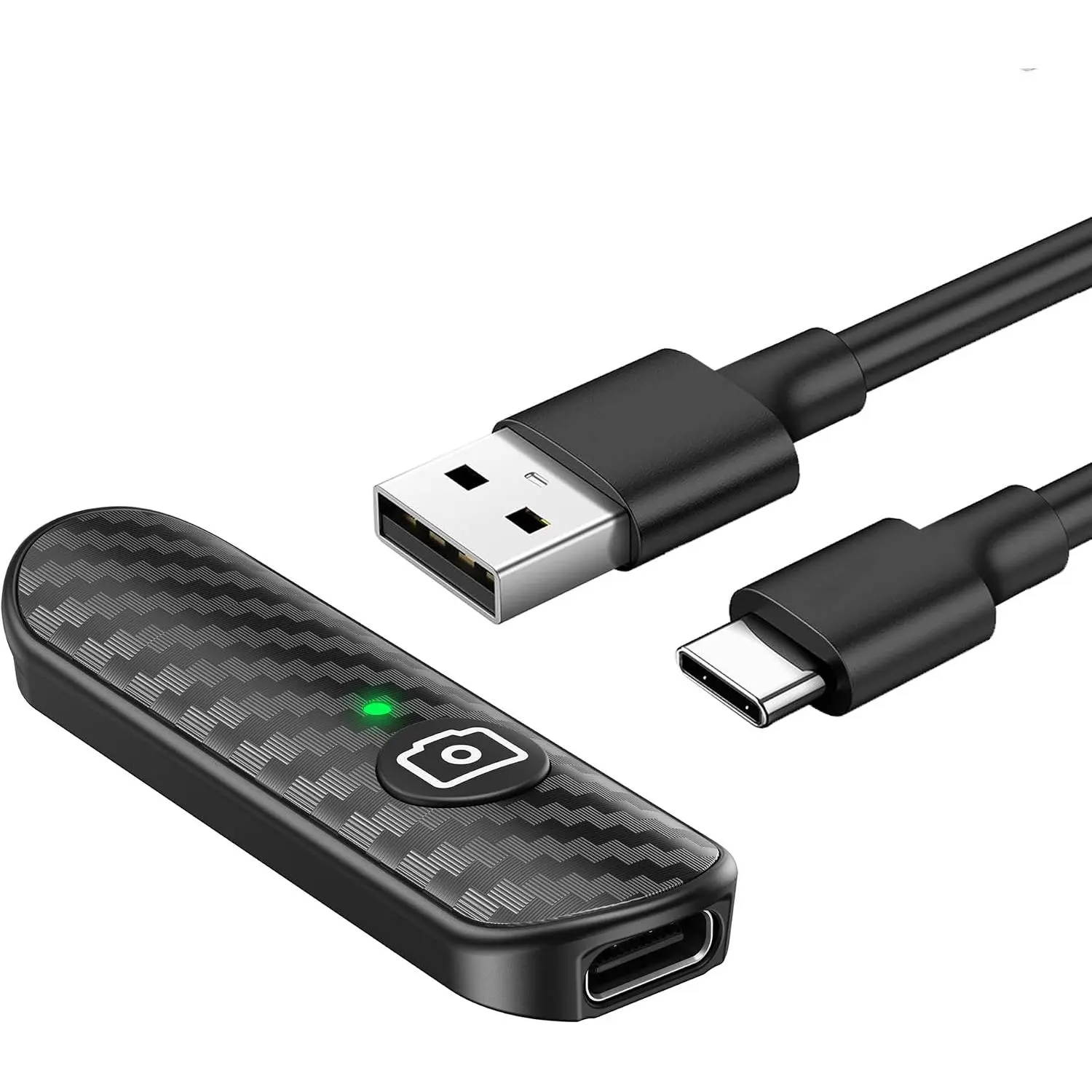 Carbon Fiber Rechargeable Mobile Camera Remote Shutter Accessory, Bluetooth 5.0 Connection, Type-C Charging, 10m Range, Compact Portable, 1-Touch Button for Landscape Photos, Compatible with iOS & Android Smartphones