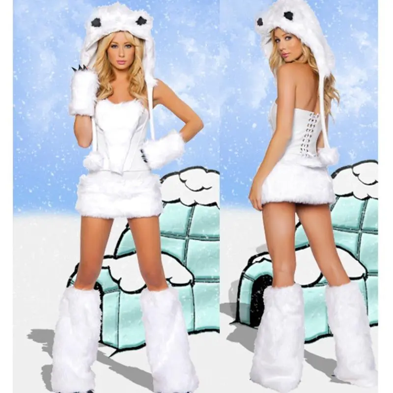 Halloween Costume Women Sexy Furry Animal Costume Gray Deluxe Elephant White Panda Leopard Catgirl Roleplay Cosplay Party Outfit