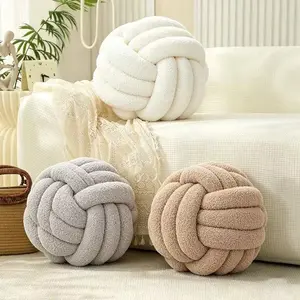 Nordic Style Knot Ball Pillow, Solid Color Plush Cushion, Handmade Woven Decorative Pillow, Sofa Bed Headrest, 1 Piece