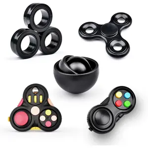 Fidget Toys Adults Pack 5Pcs,Fidget Spinner with Magnetic Rings Gyro,Fidget Controller Autism Sensory Toys,ADHD Stress Anxiety Desk Fidgets,Easter Basket Stuffers for Kids Teen Boys(BK)fidget toys