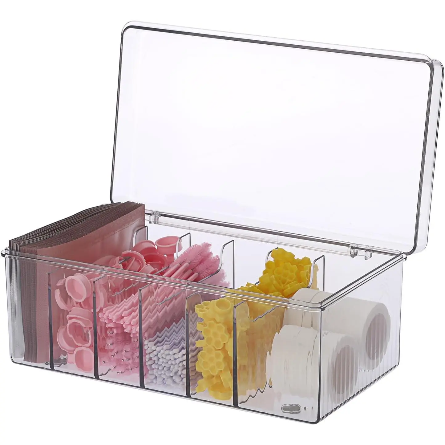 Lash Cart Organizer For Lash Techs, Acrylic Lashes Extension Box, Large Capacity False Eyelash Supplies Organizer Storage Box, Separated Lashes Supplies Container with Lid