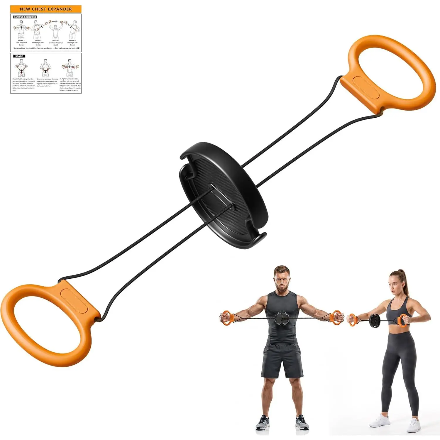 outdoors Portable Chest Expander and Upper Body Workout Equipment, Adjustable Resistance Band with Twisting Tension Dial, Arm Exerciser and Chest Fly Machine for Home Gym Strength Training