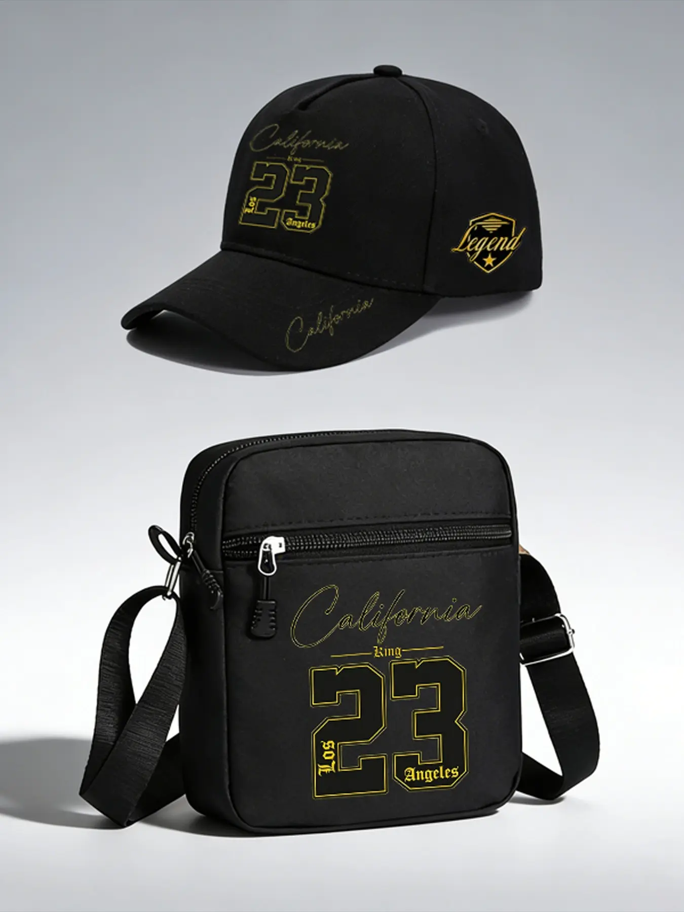 2pcs California 23 Digital Pattern Set, Neutral Brim Hip Hop Baseball Cap and Crossbody Bag, Adjustable Street Fashion Outdoor Gear