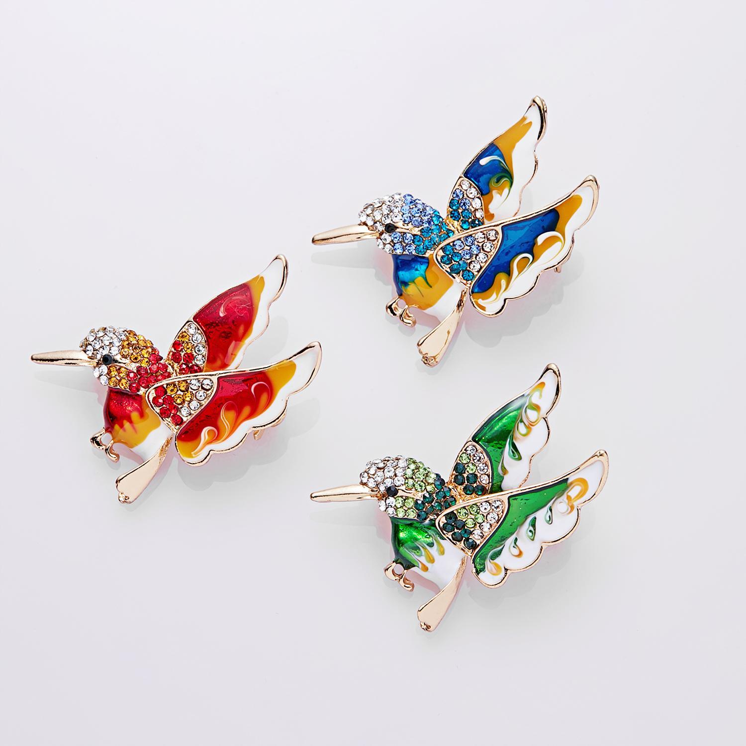 New Fashion Rhinestone Enamel Bird Brooch Cute Ainmal Hummingbird Brooches Scarf Dress Coat Lapel Pins Suit Badges Jewelry Gifts