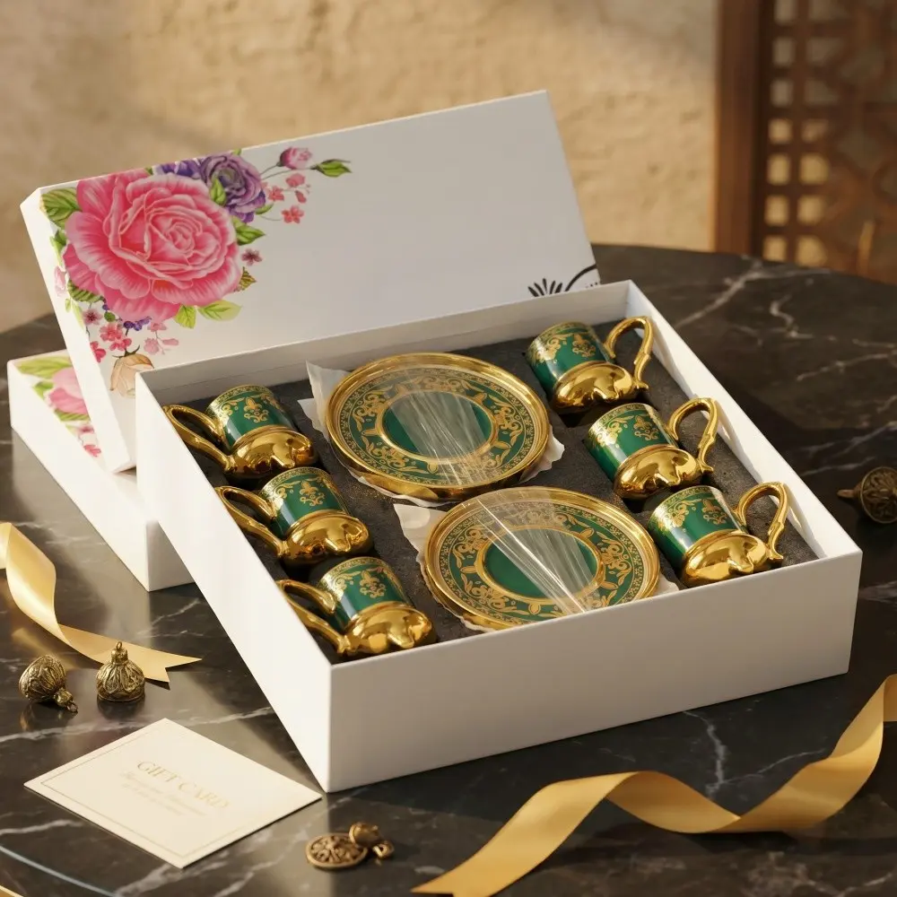 1/6Set Luxury Gold Plated Ceramic Coffee Cup Set, 90ML Espresso Cups, Tea Cups And Saucers, Coffee Shop Cups, Matcha, Couple, Juice, Cafe, Restaurant, Birthday Gift