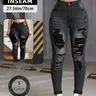 Women's Trendy Fashion Streetwear Ripped Denim Jeans, High Stretch Comfortable Slim Fit High Waist Skinny Jeans, Casual Young Style Trousers Pants for All Seasons