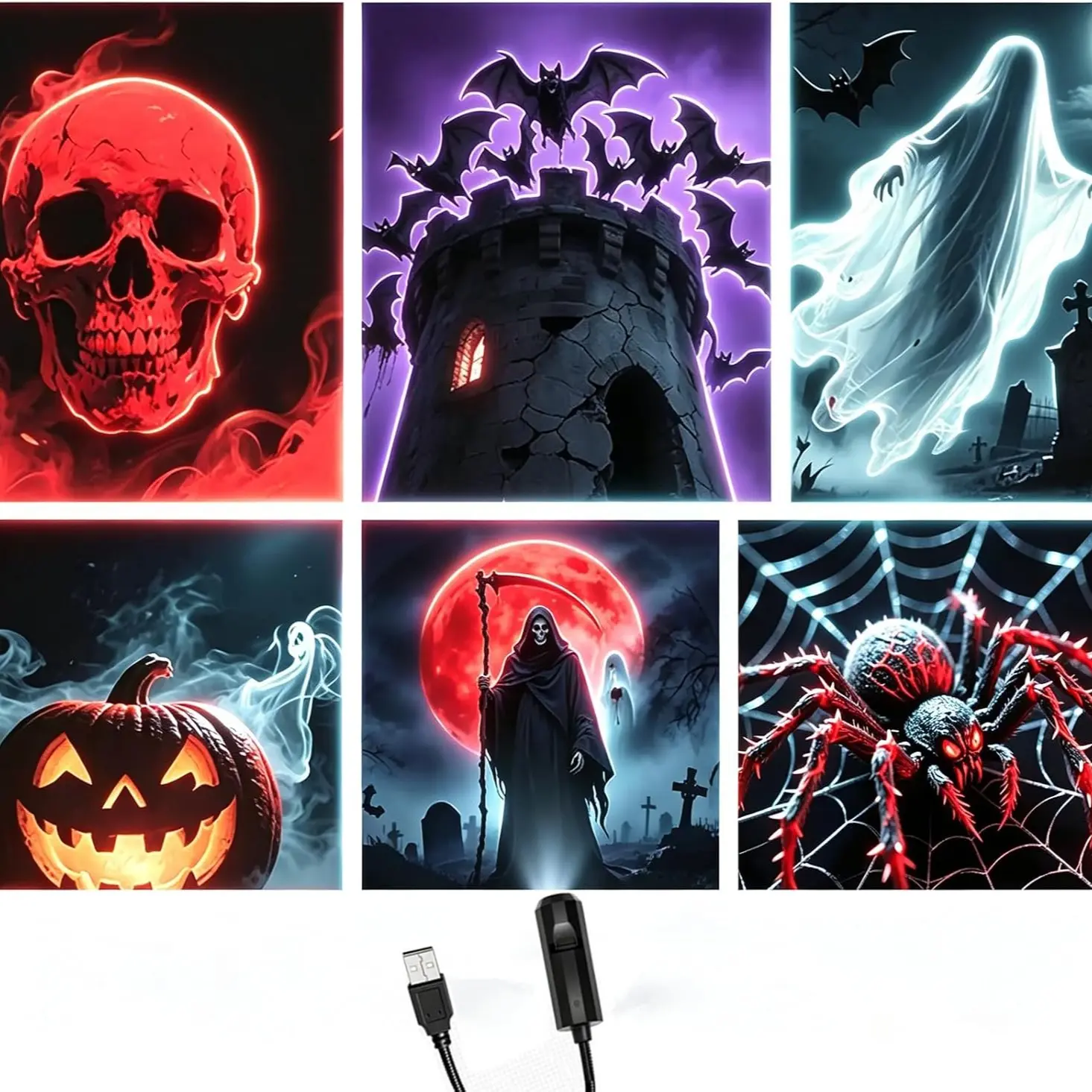 Halloween Christmas Projector Light, 6 Patterns USB LED Lamp, Flexible Neck Night Light for Party Home Decor, Festive Atmosphere Enhancer