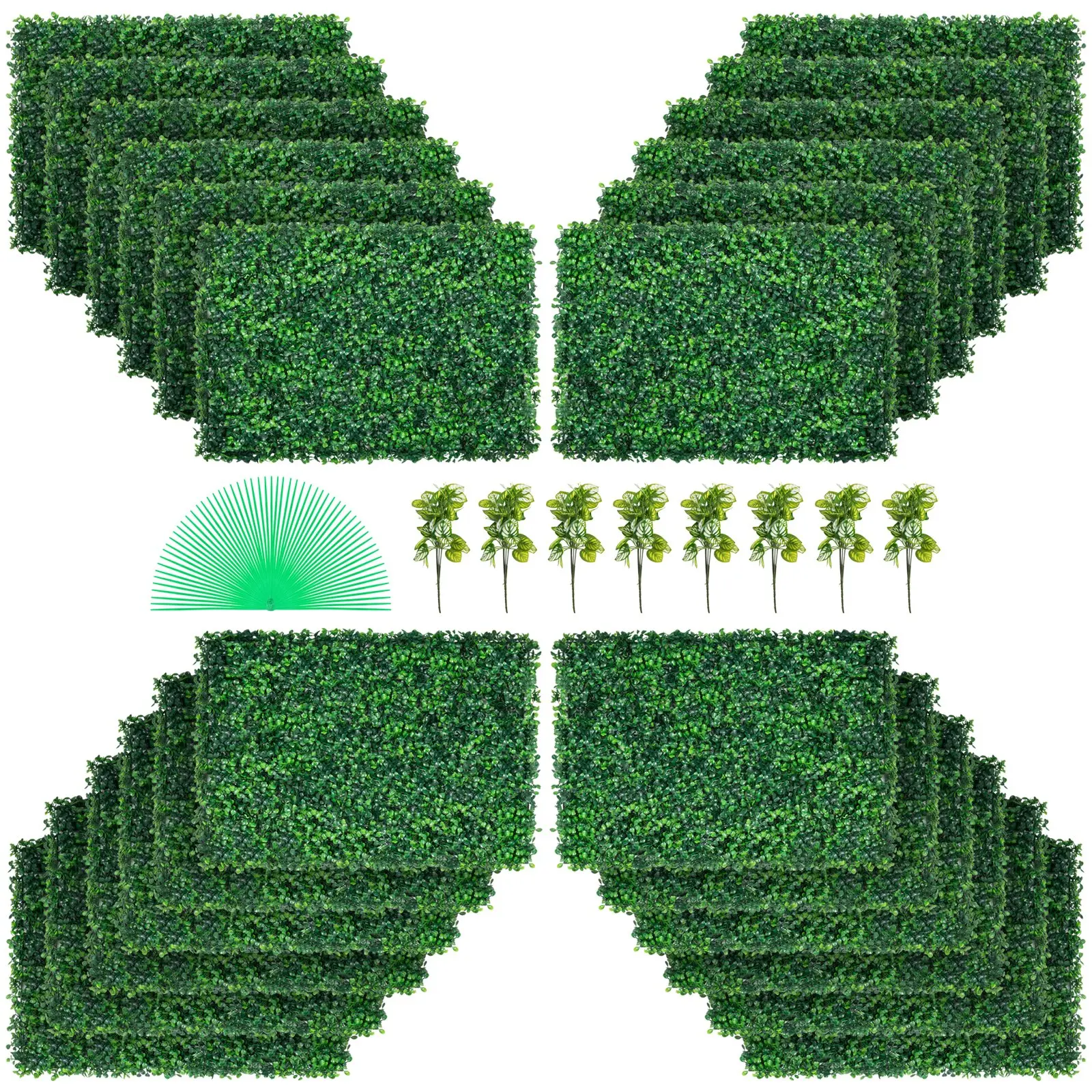 VEVOR Artificial Boxwood Panel UV 24pcs Boxwood Hedge Wall Panels Artificial Grass Backdrop Wall 24\" X 16\" 4 cm Green Grass Wall, Fake Hedge for Decor Privacy Fence Indoor, Outdoor Garden Backyard