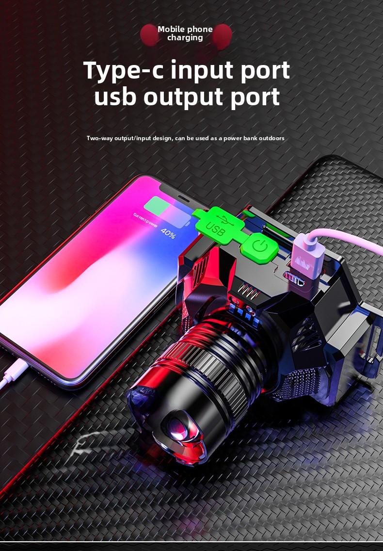 Sensing headlamp, ultra-bright flashlight, rechargeable head-mounted outdoor miner's lamp, household long-range LED night fishing light