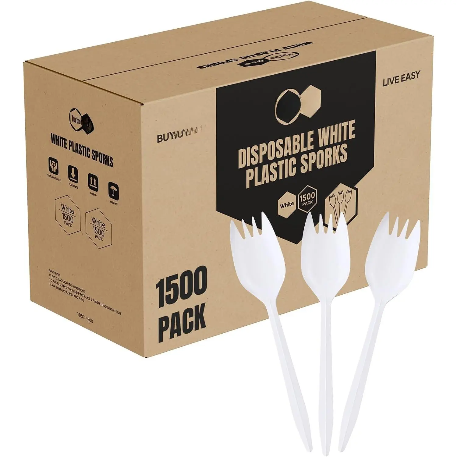 1500 Pack Disposable Plastic Sporks Bulk, White Spoon Fork Combo Utensils for Takeout, Restaurant, Camping,  , Party, Picnic