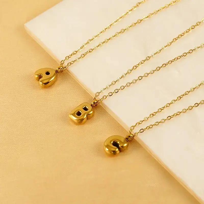 Simple 26 English Letter Necklace Women's New Temperament Titanium Steel Bubble Mini Letter Pendant Jewelry Birthday Gift
