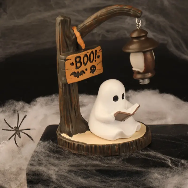 Resin Ghost Spooky Lamp Halloween Creative Desktop Decor, European Style Ambient Night Light, Small Nightlight Ornament, Atmosphere Decoration, Holiday Decor