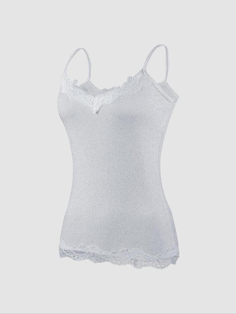 Women's Contrast Lace Cami Top, Casual Comfy Cami, Casual Soft Comfortable Breathable Sleeveless Spaghetti Strap Top for Daily Wear, Ladies Sleepwear for All Seasons, Clothing