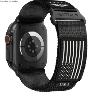 Rugged Nylon Apple Watch Band Compatible With Ultra 3 2 1 And Series 11 10 9 8 7 Featuring Soft Woven Stars Stripes Flag Design Sport Wrist Strap For Men Outdoor Use