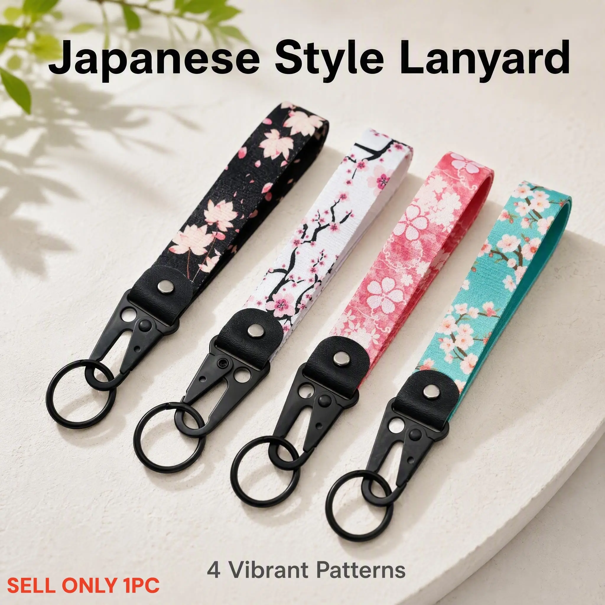 Japanese Style Cherry Blossom Floral Wrist Keychain, Soft Webbing Anti-Lost Key Strap Short Key Lanyard with Eagle Beak Clip, Sakura Print Key Holder Backpack Charm, Cute Electric Scooter Key Hanger