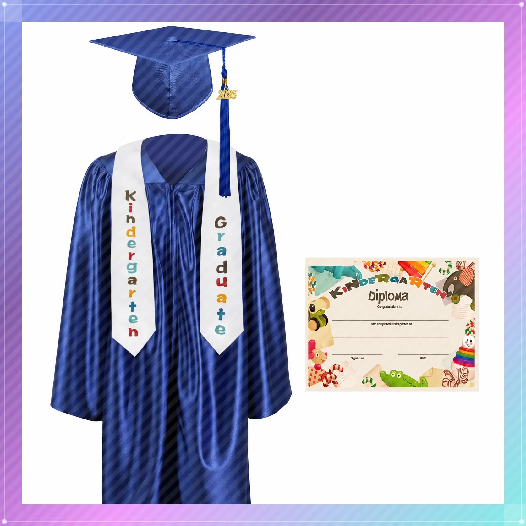 Kindergarten Graduation Cap and Gown Set with Stole, 2026 Tassel & CertificateGift